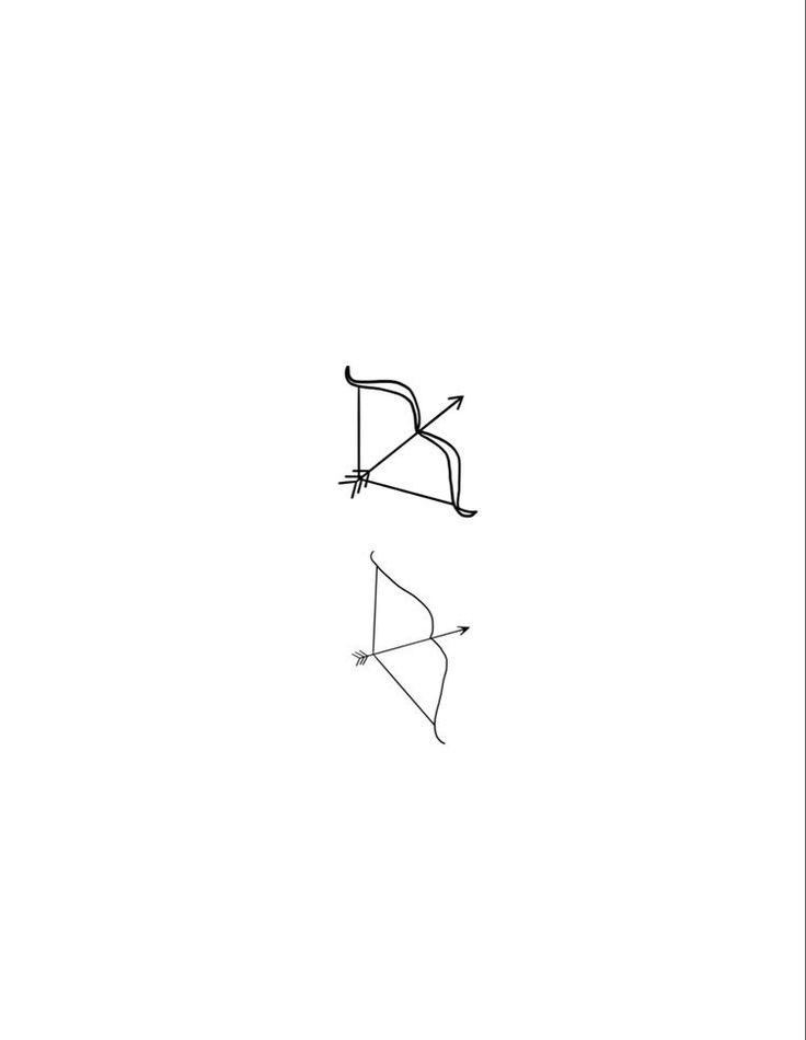 a drawing of an upside down bow and arrow on a white background with black lines