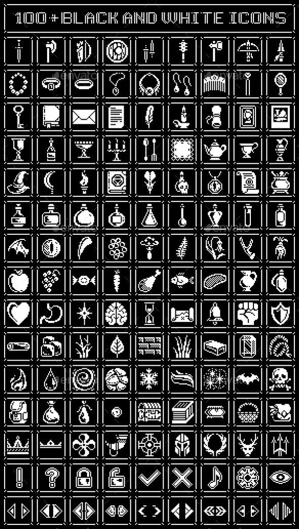 a black and white poster with different types of symbols in the form of letters on it