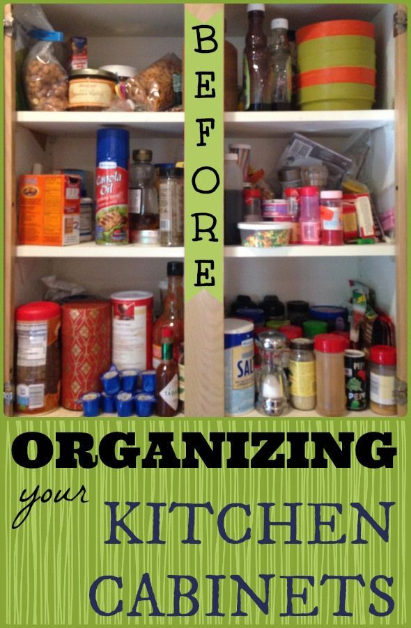 an organized kitchen cabinet with the words before organizing your kitchen cabinets