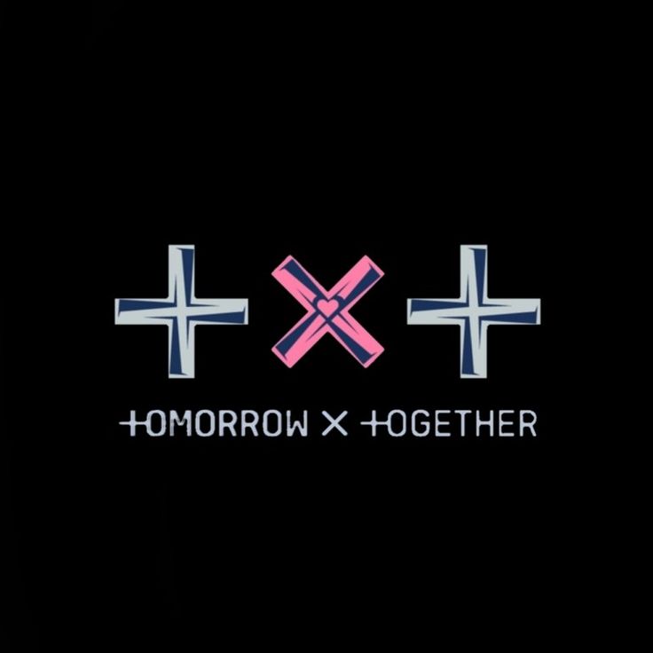 two crosses with the words tomorrow x - together on them in pink and blue, against a black background