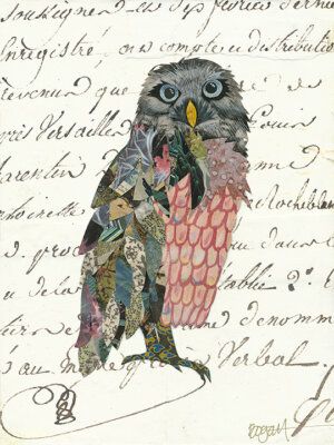 an owl sitting on top of a piece of paper with words written in french and english