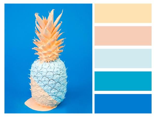 a pineapple on a blue background with color swatches