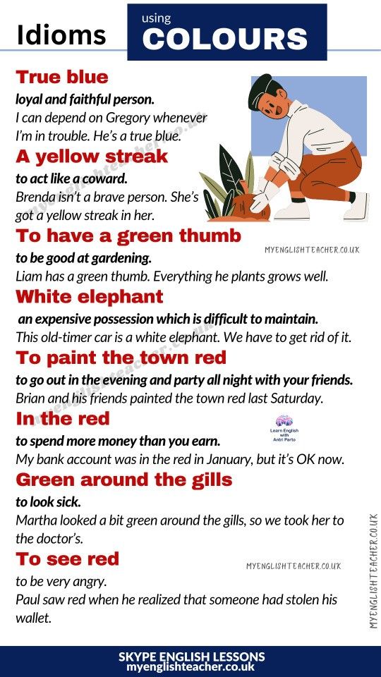 a poster with some words on it that say idioms and the color red