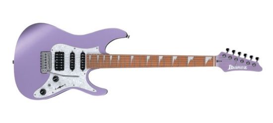 an electric guitar with a purple body