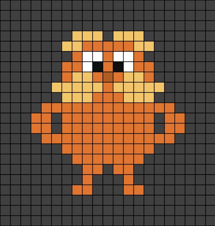 A pixel art template of the Lorax character. Turkey Pixel Art, Lorax Perler Beads, Cute Pearler Beads Ideas Easy, Books Pixel Art, 20x20 Pixel Art, Grunge Pixel Art, Movie Pixel Art, Pixel Drawing Easy, Pixel Art Templates Pattern