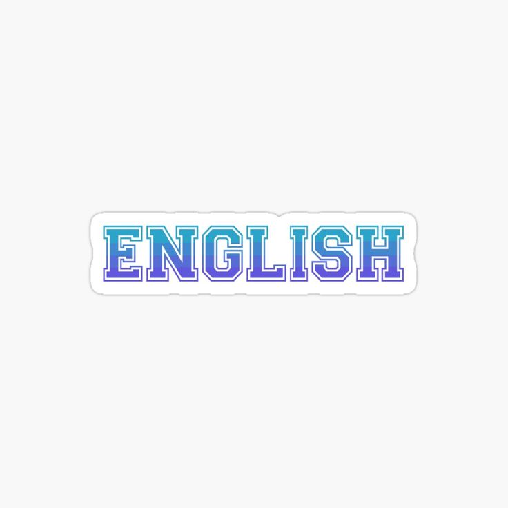 an english sticker with the word english in blue and purple letters on white background