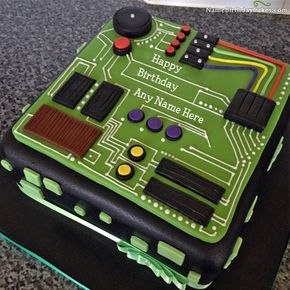 a birthday cake that looks like a computer circuit board