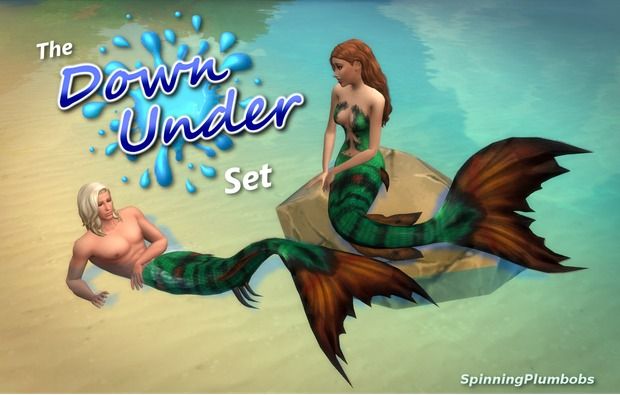 the down under set includes two mermaids and an older man