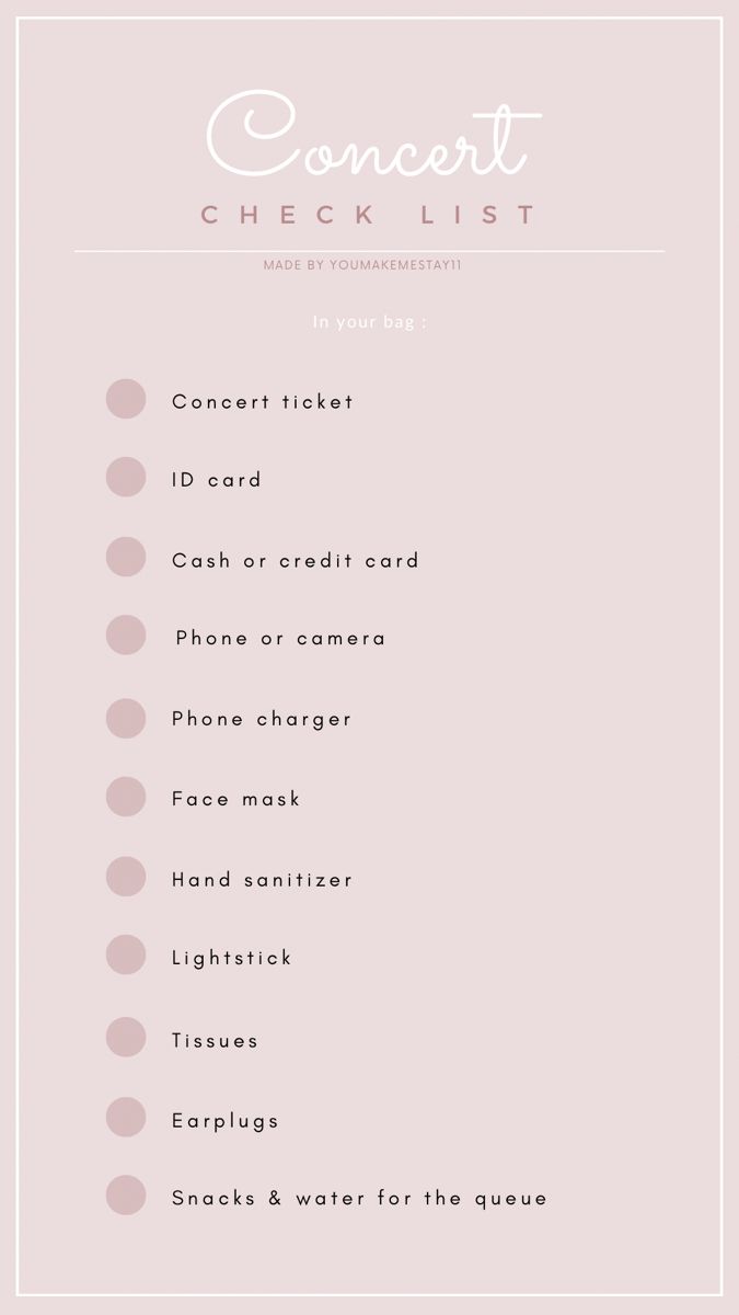 the concert checklist is shown in pink