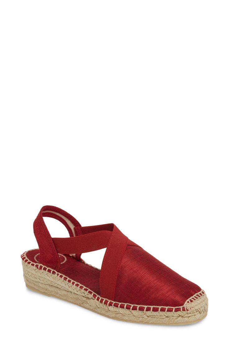 Tonal elastic crossover straps ease the fit of a breezy slingback sandal styled with a closed toe and ropy espadrille trim. Style Name:Toni Pons 'Vic' Espadrille Slingback Sandal (Women). Style Number: 1122743. Summer Slingback Pumps With Ankle Straps, Red Closed Toe Slingback Sandals For Summer, Red Slingback Pumps With Heel Strap For Summer, Red Slingback Sandals With Round Toe For Summer, Red Slingback Sandals With Heel Strap For Spring, Red Heel Strap Slingback Sandals For Spring, Red Ankle Strap Slingback Pumps For Summer, Red Slingback Pumps With Ankle Strap For Summer, Beach Strappy Slingback Sandals With Heel Strap