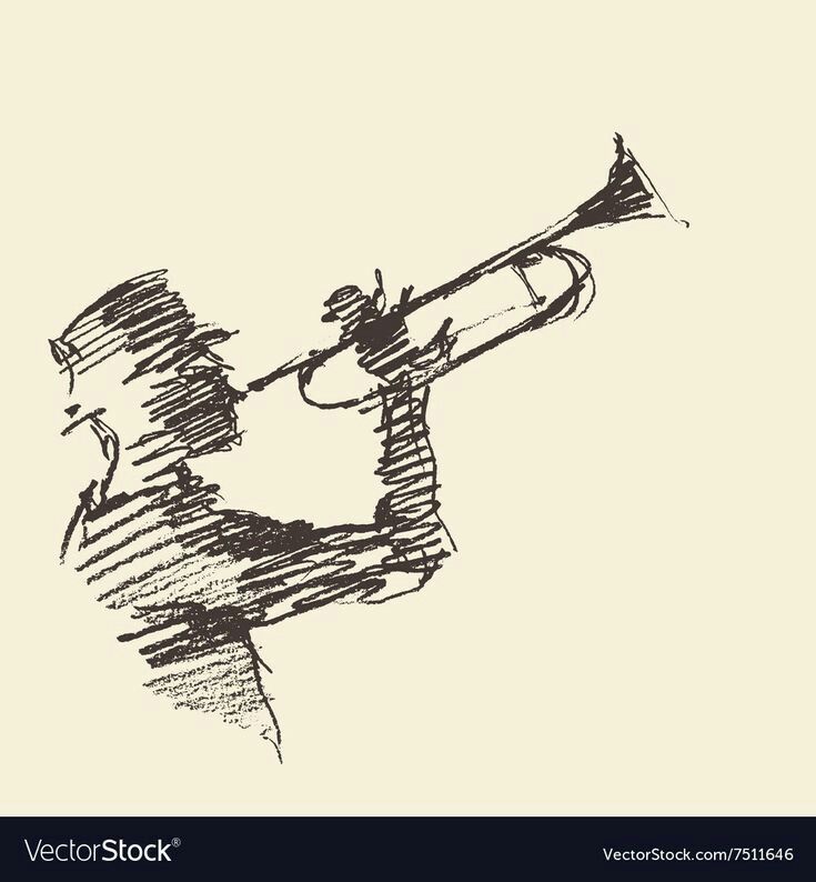 a drawing of a man playing the trumpet