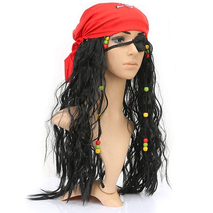 PRICES MAY VARY. Unleash Your Inner Buccaneer: Black Pirate Wig with Beads for Kids & Adults - Perfect for Cosplay, Halloween, or Themed Parties! Premium Quality & Fit: Made from soft, durable synthetic fibers, this 55cm long wig suits boys, girls, and adults. Includes red headscarf & eyepatch for a complete pirate look. Versatile Pirate Costume Wig: Ideal for Captain Jack Sparrow, Captain Hook, or Caribbean Pirate impersonations. A must-have accessory for pirate-themed events! Swashbuckling Sty Jack Sparrow Cosplay, Caribbean Pirates, Pirate Costume Accessories, Masquerade Party Decorations, Pirate Cosplay, Long Hair Wigs, Halloween Wigs, Halloween Masquerade, Black Curly