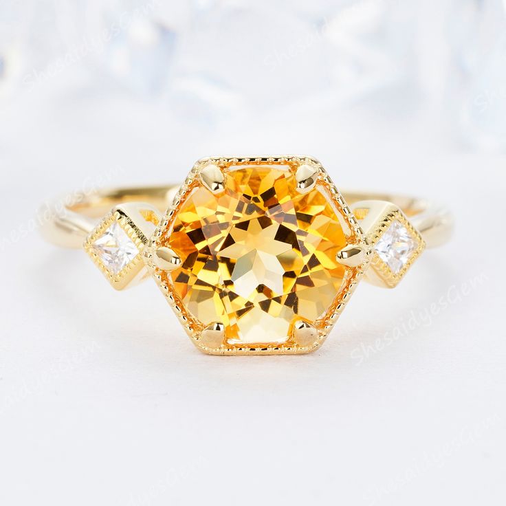 Vintage 2ct Citrine Engagement Ring, 14K Yellow Gold Three Stone Promise Ring, Natural Citrine and Moissanite Wedding Ring, Silver 925 Ring - Etsy Yellow Gold Diamond Ring With Citrine, Orange Topaz Wedding Ring Birthstone, Yellow Sapphire Topaz Ring For Wedding, Anniversary Yellow Topaz Citrine Ring, Anniversary Yellow Citrine Topaz Ring, Amber Topaz Ring For Anniversary, Wedding Yellow Topaz Ring, Orange Citrine Topaz Ring, Yellow Citrine Birthstone Ring