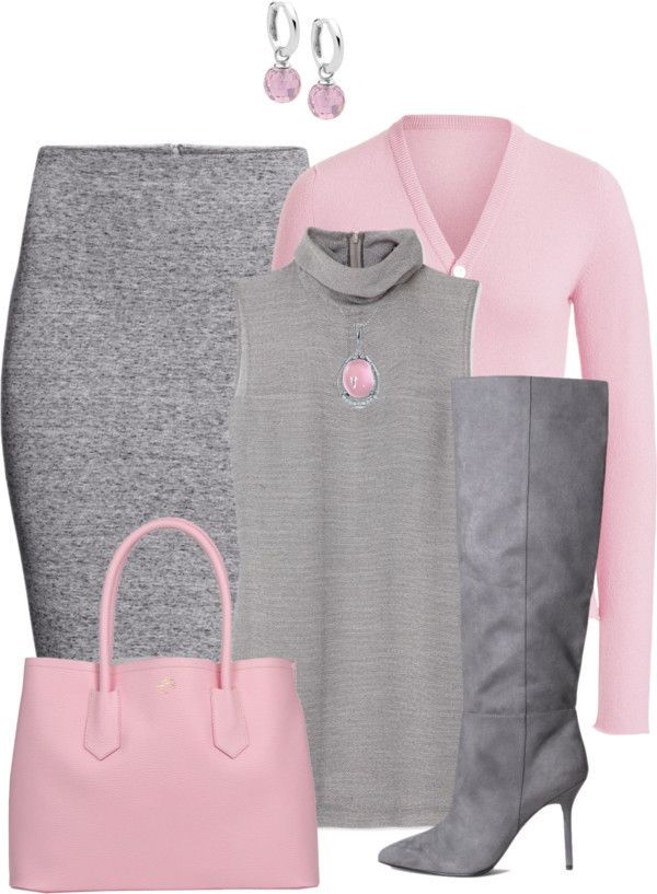 gris y rosa Mode Tips, Grey Outfit, Complete Outfits, Striped Cardigan, Pink Outfit, Business Casual Outfits, Work Fashion, Look Fashion, Classy Outfits