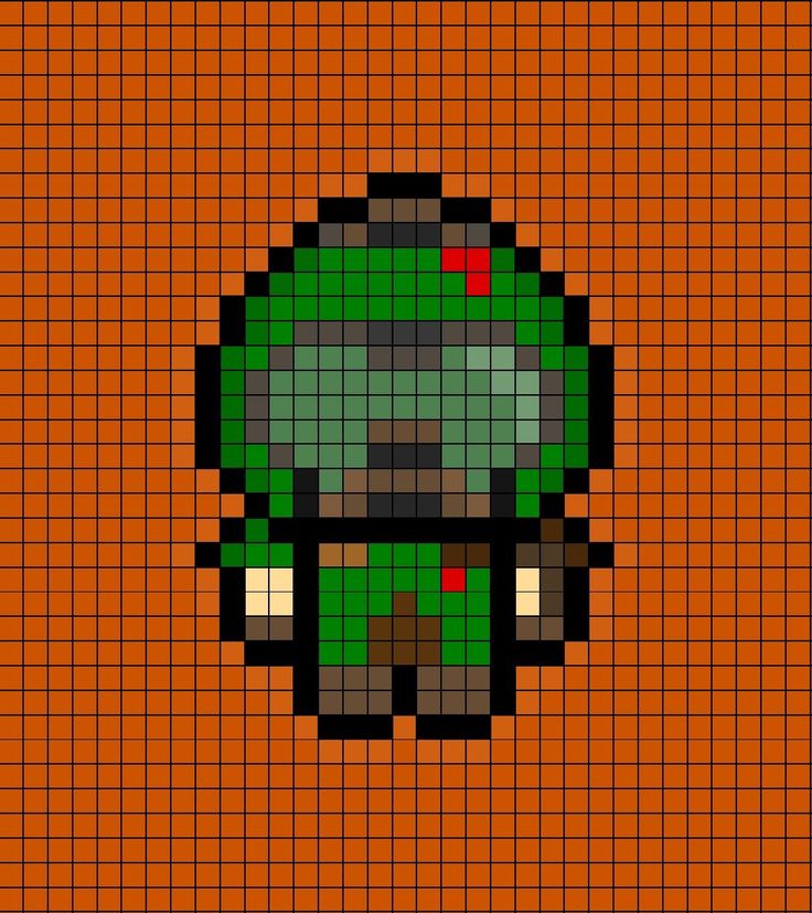 A pixel art template of the Bethesda studios video game character, Doom Slayer (or Doom Guy) from DOOM. Doom Perler Beads, Pride Pixel Art, Pixel Art Mini, Pixel Building, Melt Beads Patterns, Melt Beads, Doom Slayer, Easy Perler Beads, Beads Perler