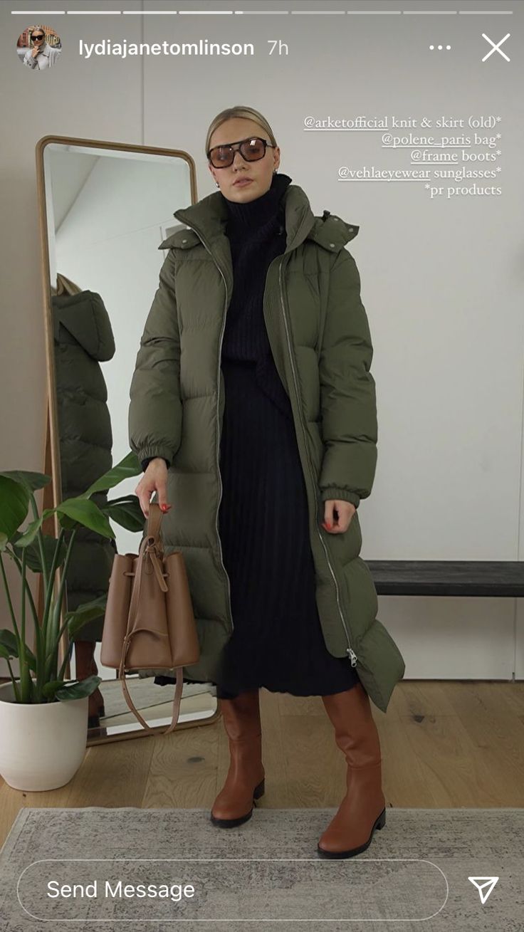 Green Puffer Coat Outfit, Olive Parka Outfit, Lydia Tomlinson Outfits Winter, Olive Puffer Jacket Outfit, Olive Green Puffer Jacket Outfit, Long Puffer Outfit, Olive Jacket Outfit, Green Puffer Jacket Outfit, Olive Green Jacket Outfits