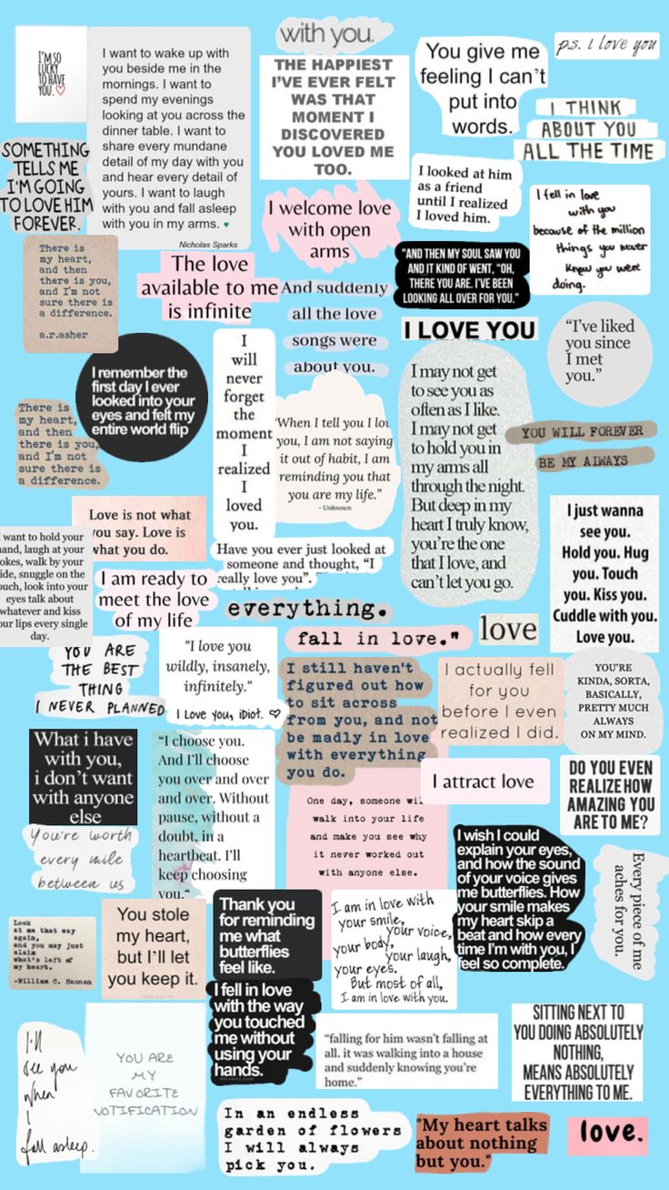 a poster with different types of words and phrases on it, including the words i love you