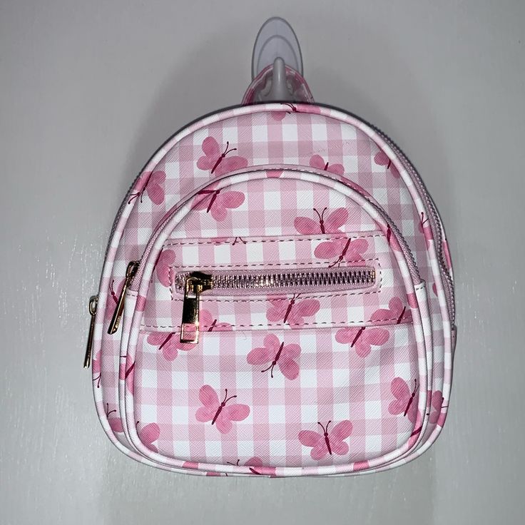 Nwt Pink Plaid Butterfly Design White School Backpack For Spring, White Backpack For Spring, Spring White Backpack For Daily Use, White Backpack For Daily Use In Spring, Trendy White Backpack For Spring, White Spring Backpack With Adjustable Strap, White Backpack With Adjustable Strap For Spring, White Backpack For Everyday Use In Spring, White Everyday Backpack For Spring