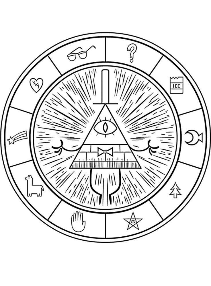 the illuminate wheel with all seeing symbols in black and white on a white background