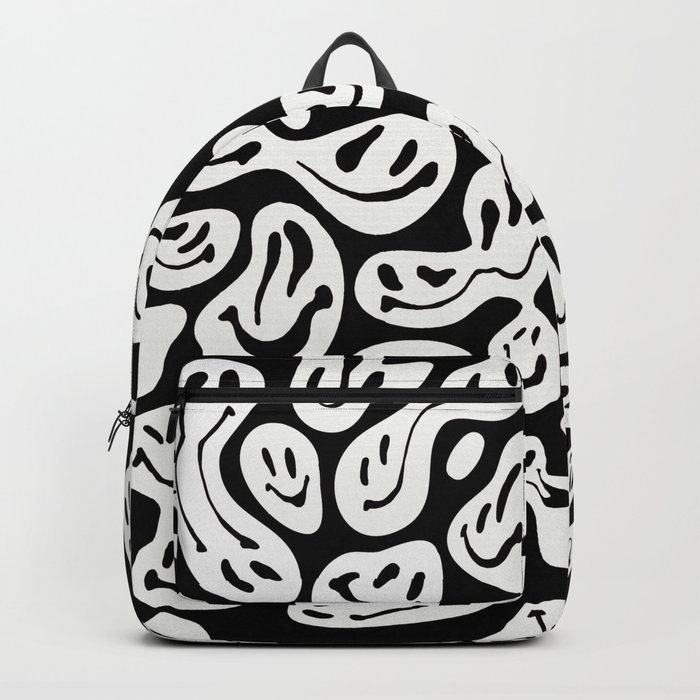 Designing our premium Backpacks is a meticulous process, as Artists have to lay out their artwork on each component. One size fits all men and women, with heavy-duty construction that's able to handle the heavy lifting for all your school and travel needs.       - Standard unisex size: 17.75" (H) x 12.25" (W) x 5.75" (D)    - Crafted with durable spun poly fabric for high print quality    - Interior pocket fits up to 15" laptop    - Padded nylon back and bottom    - Adjustable shoulder straps Indie Kidcore Aesthetic, Face Melting, Rectangle Drawing, Indie Kidcore, Line Art Floral, Monochrome Illustration, Kidcore Aesthetic, Aesthetic Backpack, Designer Backpack