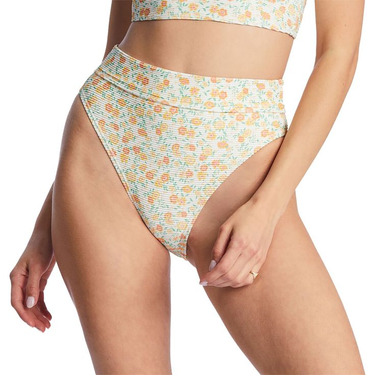 Made of recycled Tanlines rib fabric, these floral Rise bikini bottoms are high-waisted like, above-the-belly-button high with a waistband for better support and a skimpy bum cut. High Waist Poolside Bottoms For Spring, High Waist Bottoms For Pool In Spring, High Rise Bottoms For Poolside Spring Season, High Waist Bottoms For Spring Poolside, High-cut Leg Bottoms For Pool In Spring, High Waist Bottoms For Spring Pool Season, High Rise White Swimwear For Summer, White High Rise Swimwear For Summer, High Rise Beachwear Swimwear For Spring