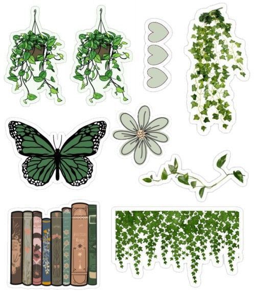 various plants and flowers are arranged in the shape of stickers