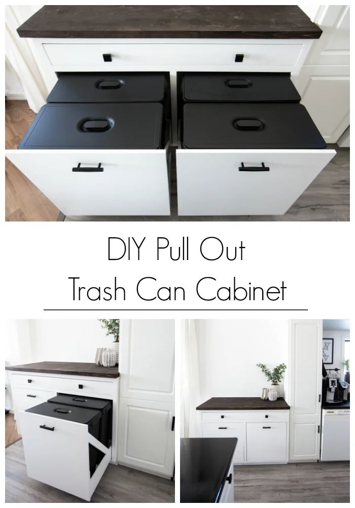 the diy pull out trash can cabinet is made from an old dresser and has been painted