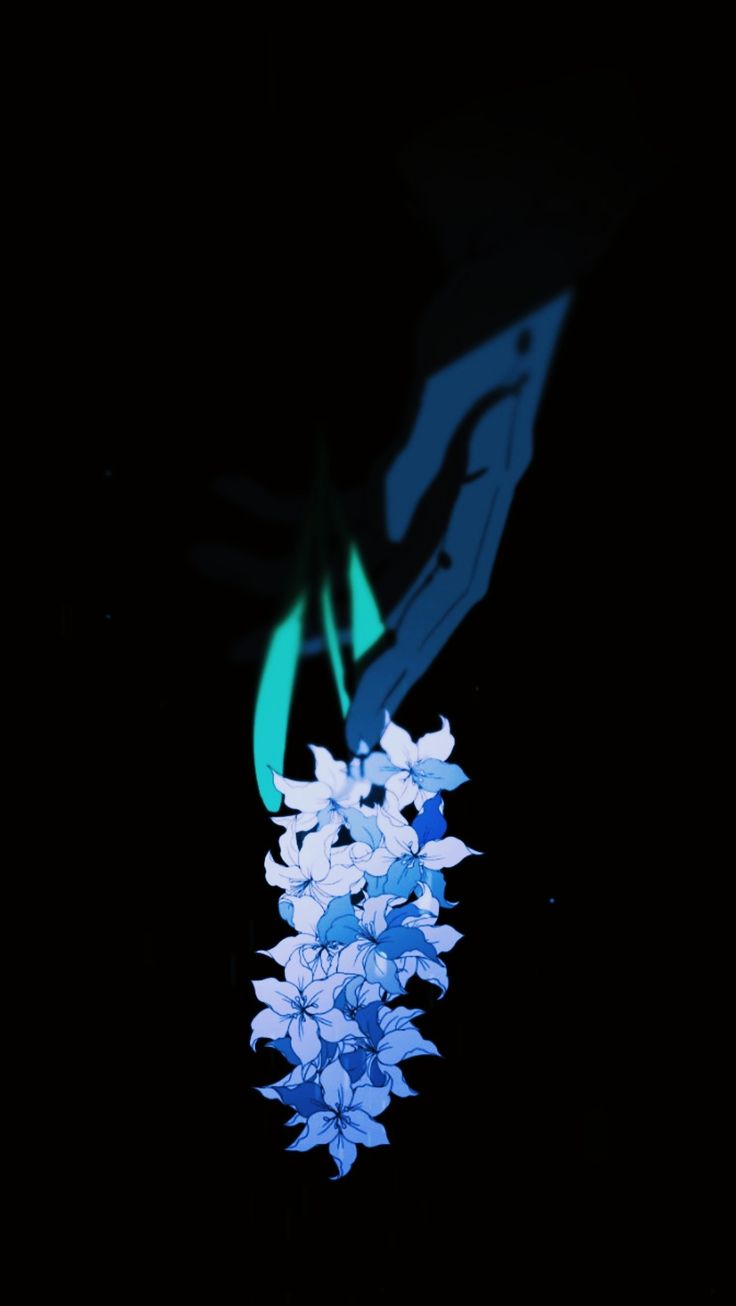 the blue flowers are blooming in the dark