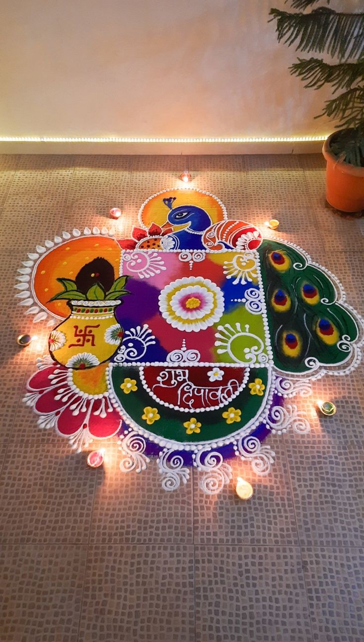 a decorated rangdi with lights on the floor