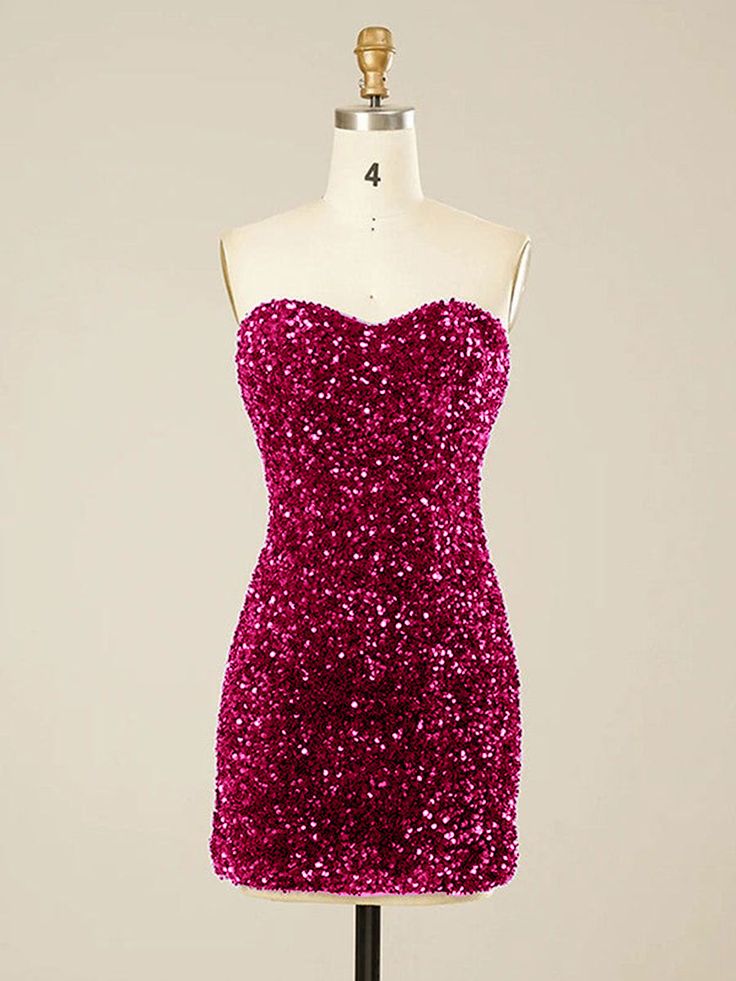 Rock the back-school party in this strapless homecoming dress made of sparkly velvet sequin fabric. This mini homecoming dress is perfect for girls having any body shape. We offer this short party dress in red, blue, black, emerald, hot pink, etc.
- Fabric: Velvet Sequins- Silhouette: Sheath- Neckline: Sweetheart- Length: Short- Sleeve Style: Sleeveless- Waistline: Natural Waist- Back Style: Zipper- Bra: Built-In Strapless Homecoming Dress, Strapless Homecoming Dresses, Mini Homecoming Dresses, Sequin Prom Dress, Short Party Dress, Bridesmaid Dress Colors, Sequin Party Dress, School Party, Sequin Fabric