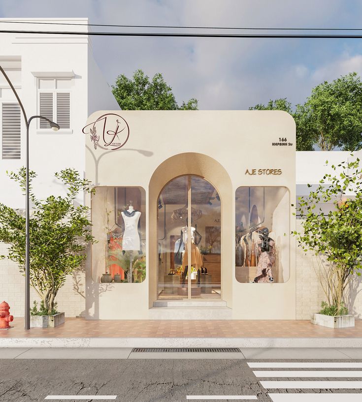 an artist's rendering of a storefront with mannequins in the window