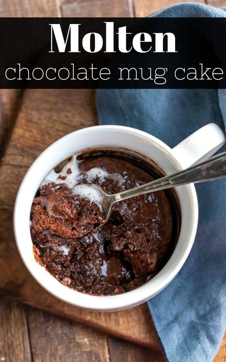 a close up of a bowl of chocolate mug cake