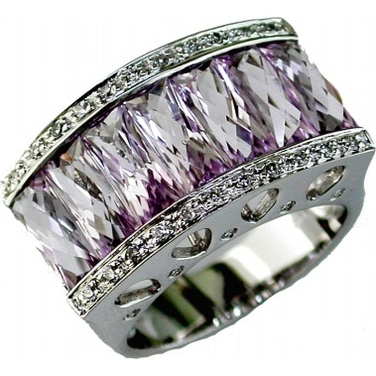 Royal 14K White Gold Amethyst & Diamond Ring - 5.50 Carat Amethyst, 0.20 Carat Diamond Total Luxury Amethyst Ring Emerald Cut, Luxury Emerald Cut Amethyst Ring, Elegant Purple Kunzite Ring, Luxury Multi-stone Amethyst Ring For Weddings, Elegant Purple Diamond Cut Ring, Luxury Lavender Amethyst Ring For Anniversary, Luxury Purple Multi-stone Rings, Elegant White Gold Multi-stone Amethyst Ring, Elegant Purple Crystal Ring With Accent Stones