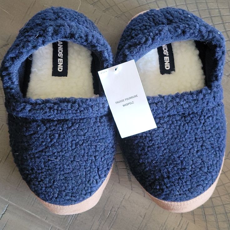 Brand New With Tags Cozy Navy Blue Lands End Slippers Blue Casual Slippers With Round Toe, Casual Blue Slippers With Round Toe, Blue Non-slip Casual Slippers, Comfortable Blue Slippers With Round Toe, Blue Slip-on Slippers For Indoor Use, Blue Slip-on Indoor Slippers, Comfortable Blue Indoor Slippers, Blue Round Toe Slippers, Comfortable Blue Winter Slippers