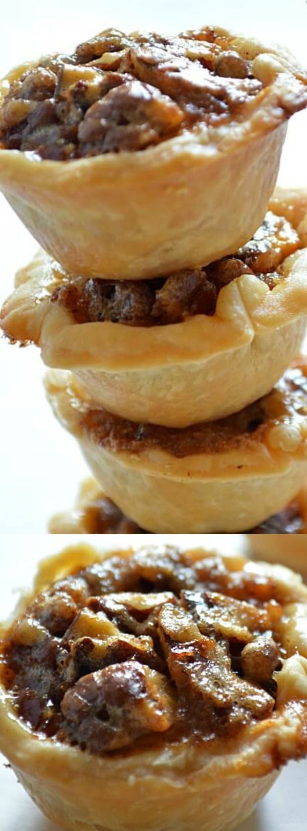 three different views of pecan pies stacked on top of each other