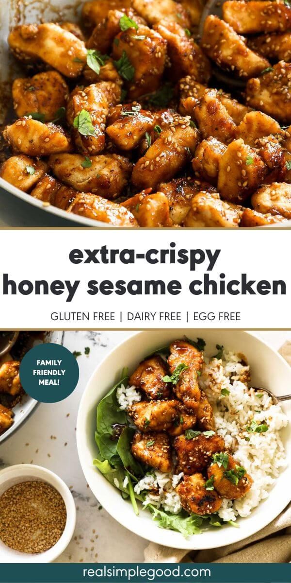 the recipe for honey sesame chicken is shown