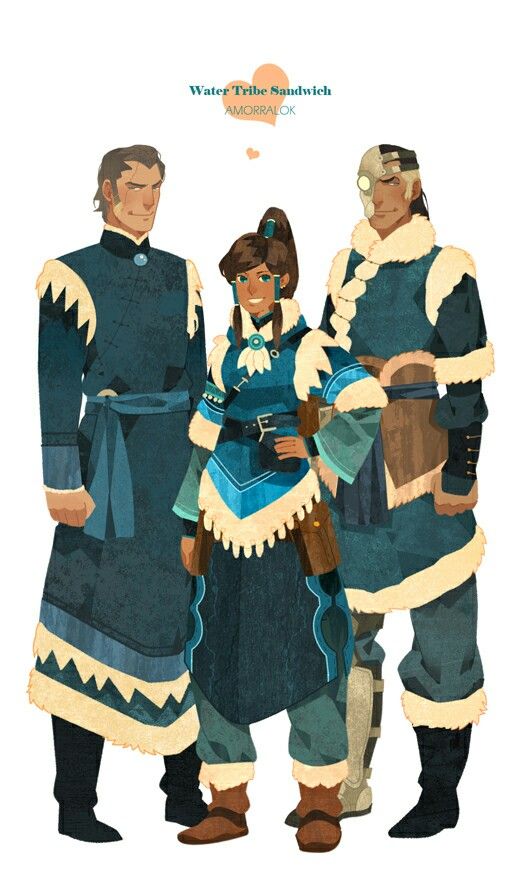 three people dressed in medieval clothing and standing next to each other, one wearing a blue dress