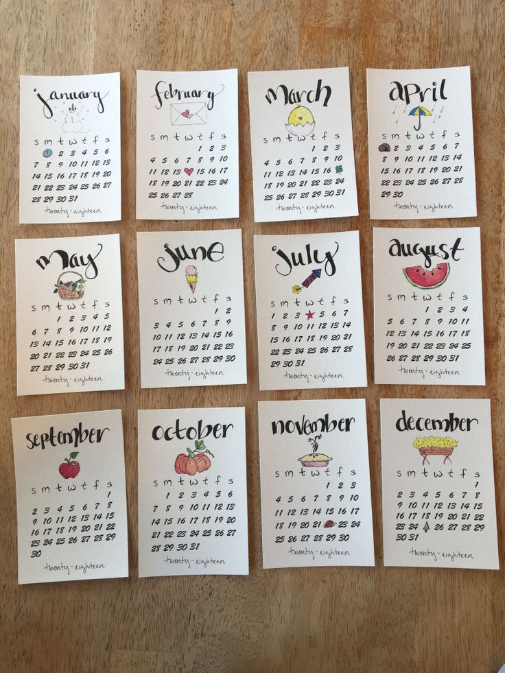 the calendars for each month are arranged on top of one another and placed next to each other