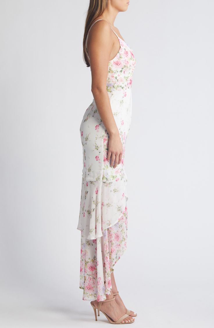 Made for summertime soirées, this freshly blooming maxi features slender straps and a gathered-to-flatter high-low skirt. 23" front length, 43" back length (size medium) Hidden back-zip closure Deep V-neck Adjustable straps High-low hem Lined 100% polyester Hand wash, line dry Imported Tropical Dresses, Random Outfits, Cruise Dress, Floral High Low Dress, Floral Prom Dresses, Tropical Dress, High Low Skirt, Hawaiian Dress, Grad Dresses