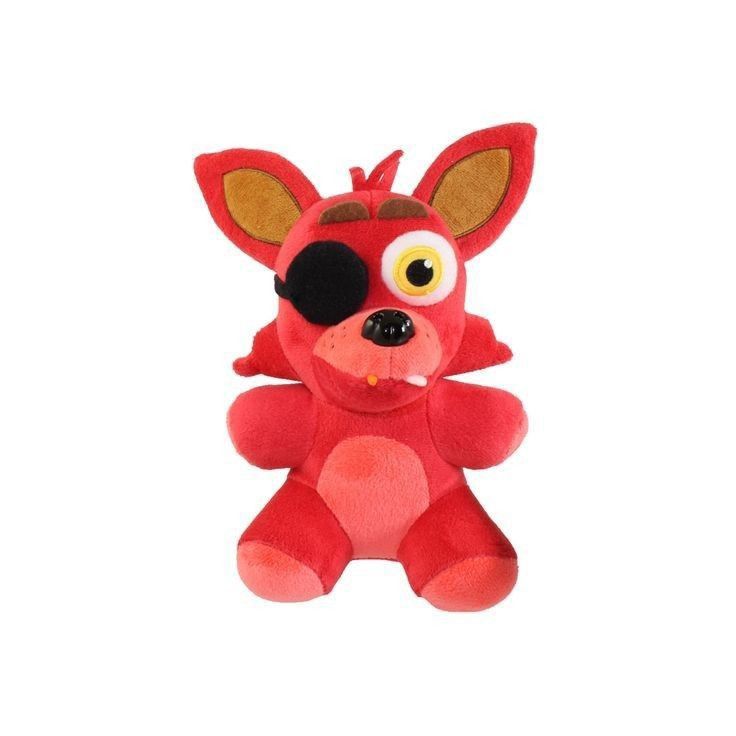 a red stuffed animal with big eyes on it's face and ears, sitting in front of a white background