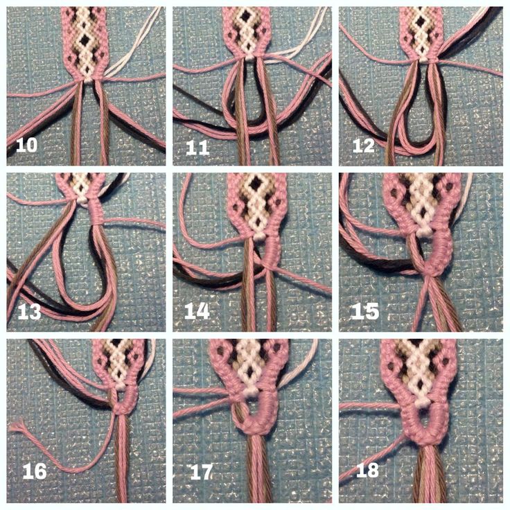 instructions to crochet an intricate knot for a scarf or shawl, in pink and white