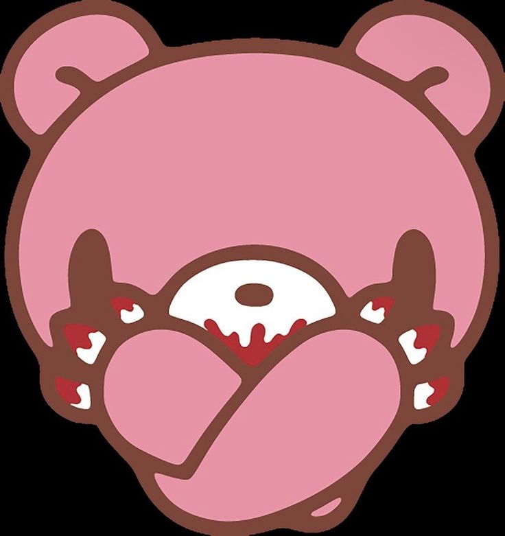 a pink teddy bear with blood on it's face and eyes is shown in the shape of a heart