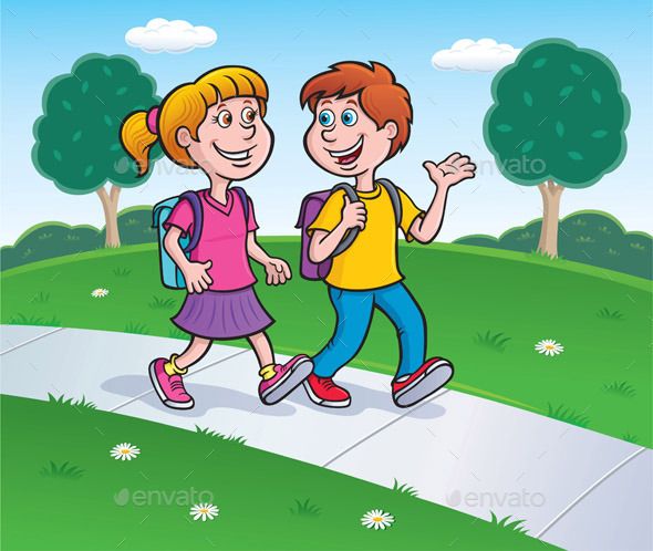 two kids are walking down the road together