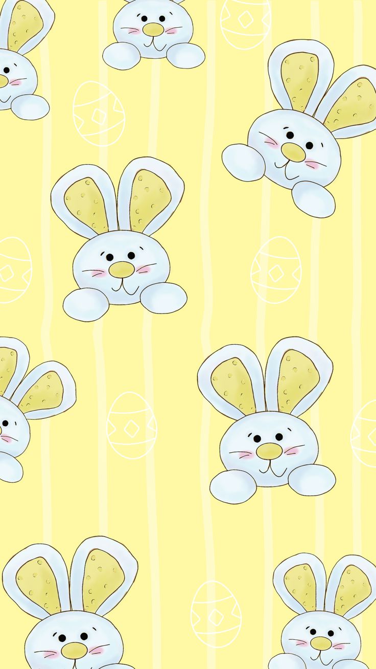 a yellow background with white rabbits on it