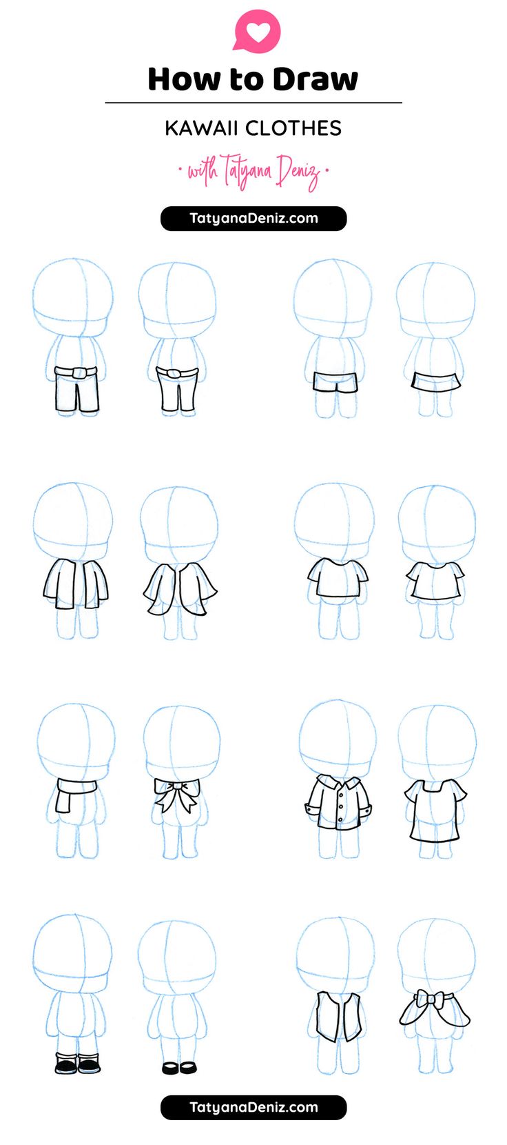 how to draw kawaii clothes step by step instructions for kids and beginners