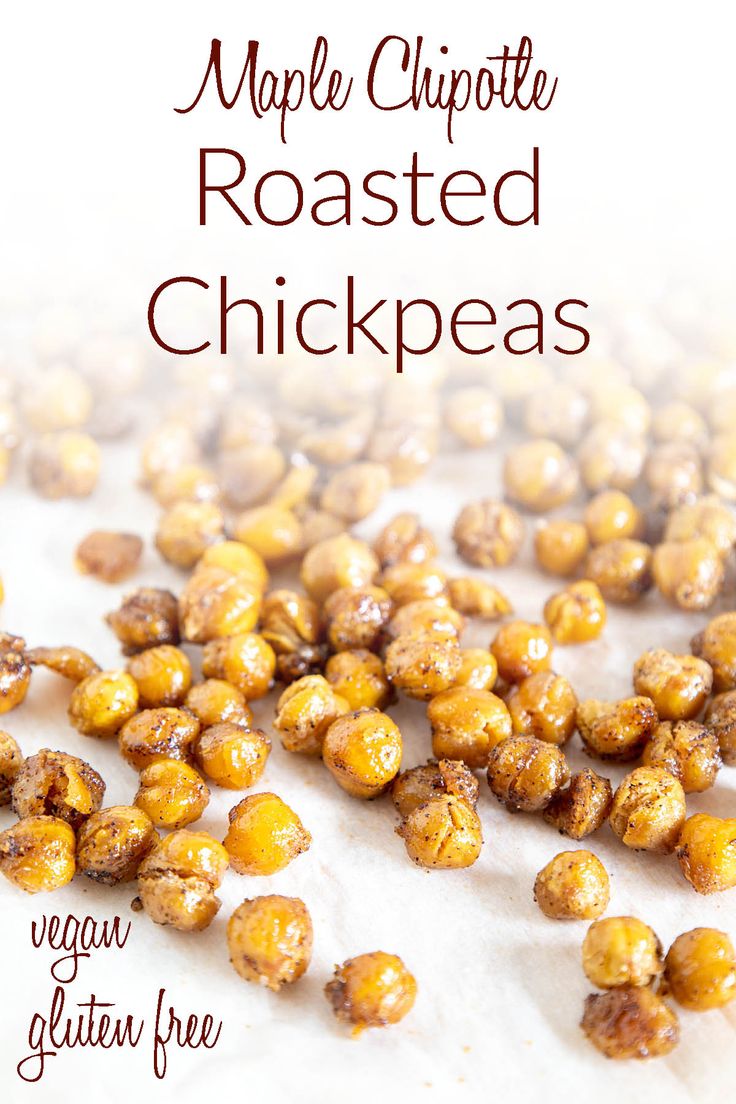 maple chipped roasted chickpeas with text overlay