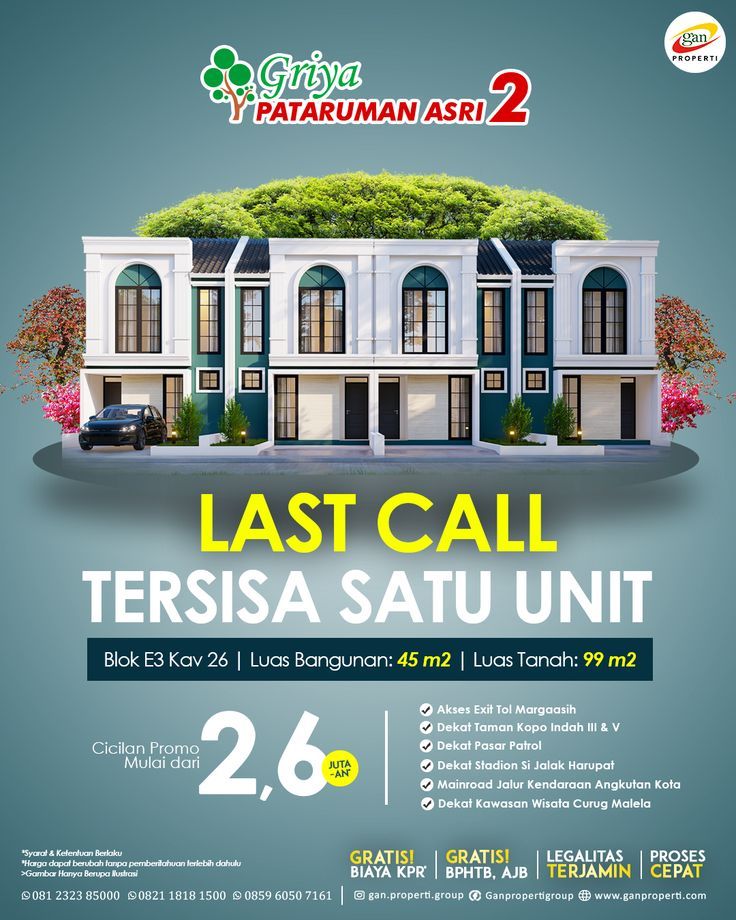 an advertisement for the last call to tersisa satu unit, which is located in