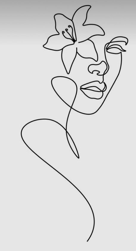 a line drawing of a woman's face with a flower in her left eye