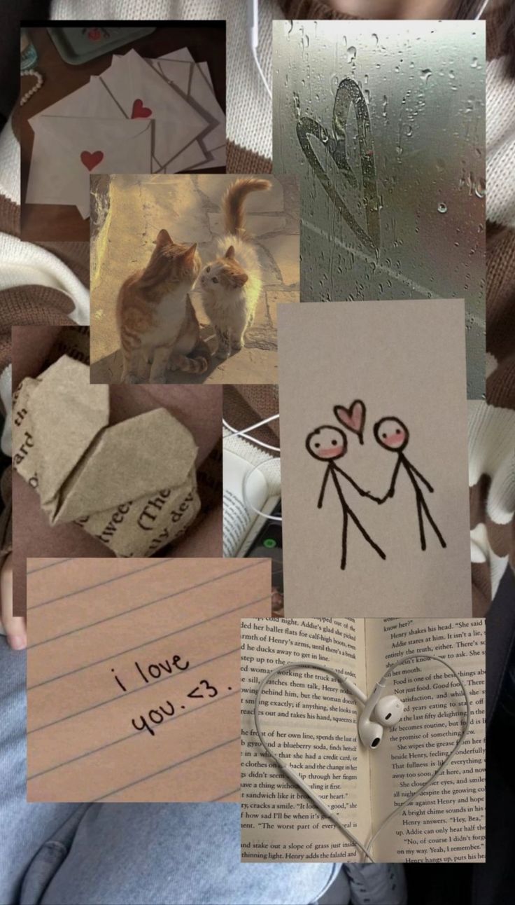 a collage of photos with hearts, letters and pictures on them that say i love you