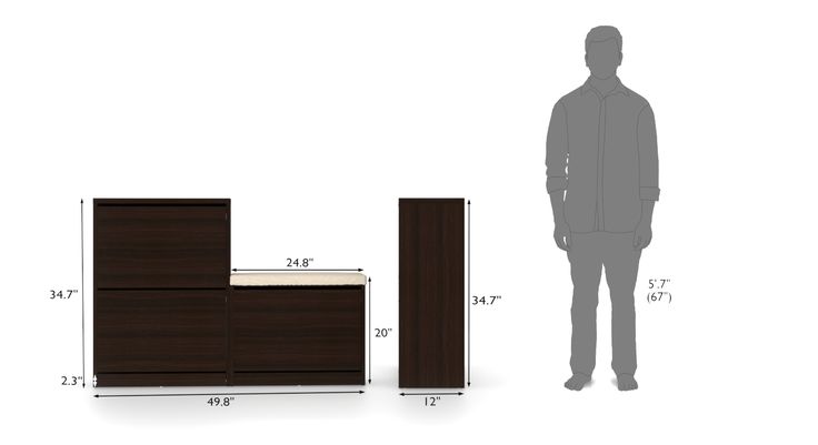 a man standing next to a cabinet with measurements